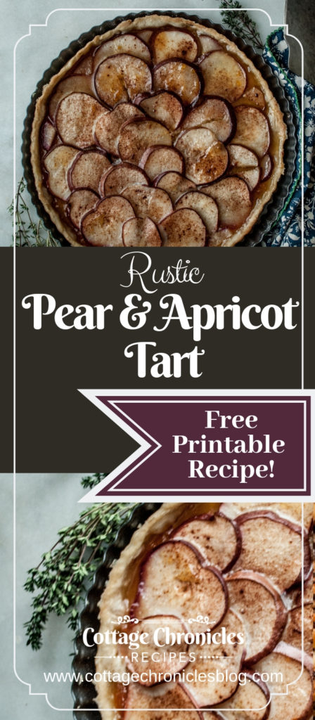 Free Printable Recipe for this delightful Pear and Apricot Jam Tart. The all butter pie crust is crispy and delicious!