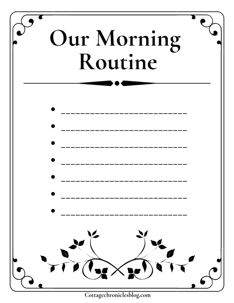 Morning Routine with FREE printable.  Homeschool family with little kids, tips for new homeschool moms and busy moms.