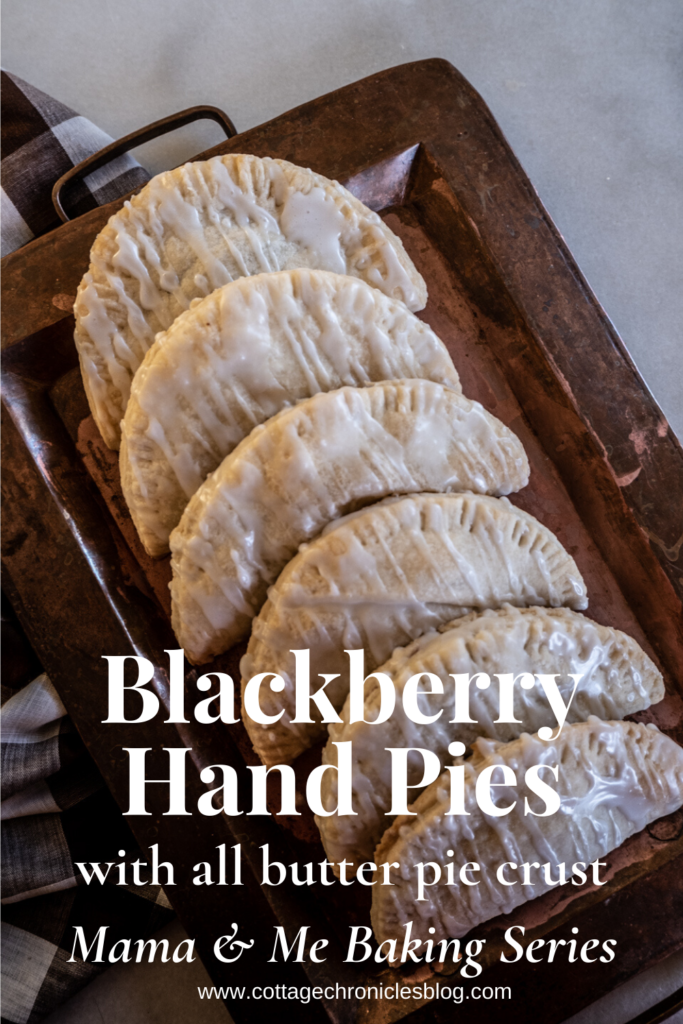 Easy recipe for jam filled hand pies with an all butter pie crust recipe. Mama & Me baking series from Cottage Chronicles!